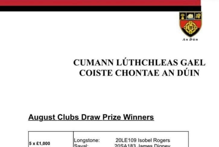 August Down Clubs Draw Winners 2020